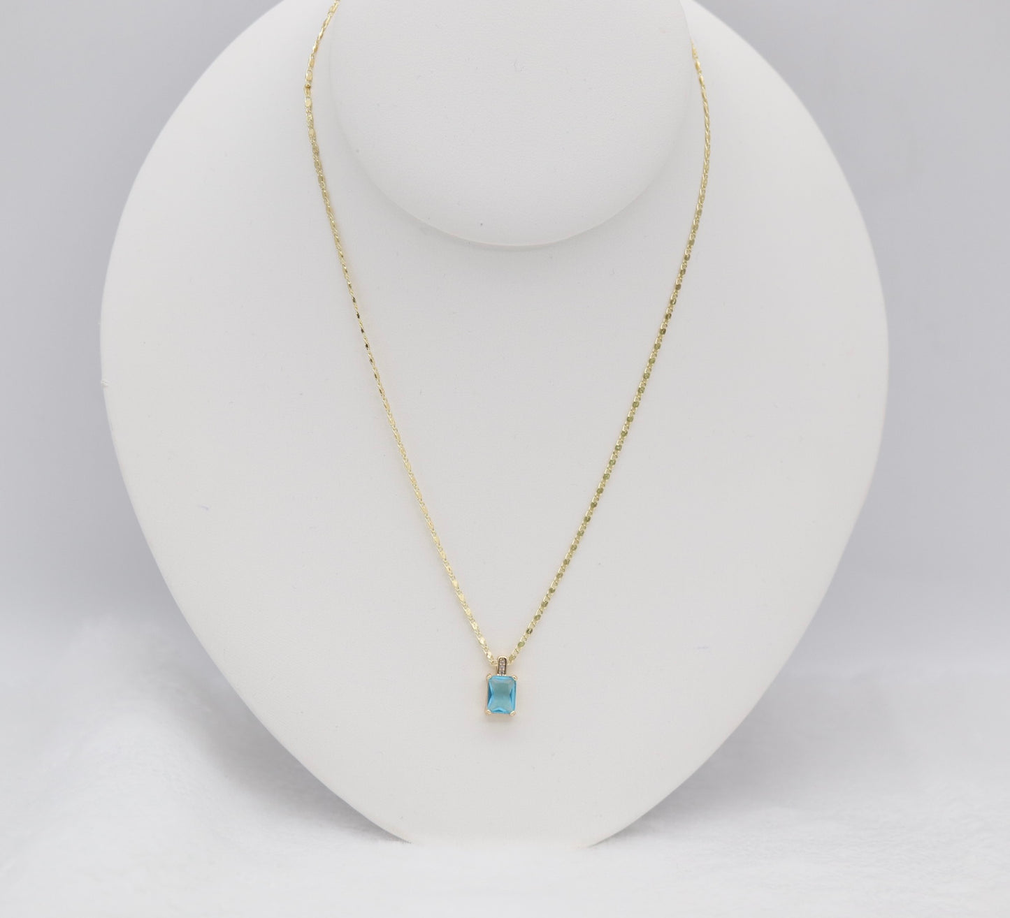 Gold Necklace with Rectangular Blue Gemstone Pendant