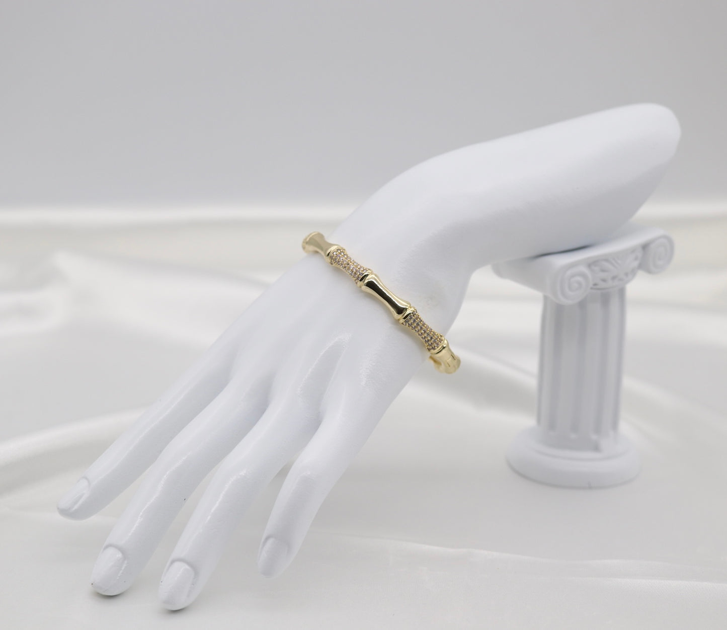 CZ Station Gold Bamboo Hingle Bangle Bracelet