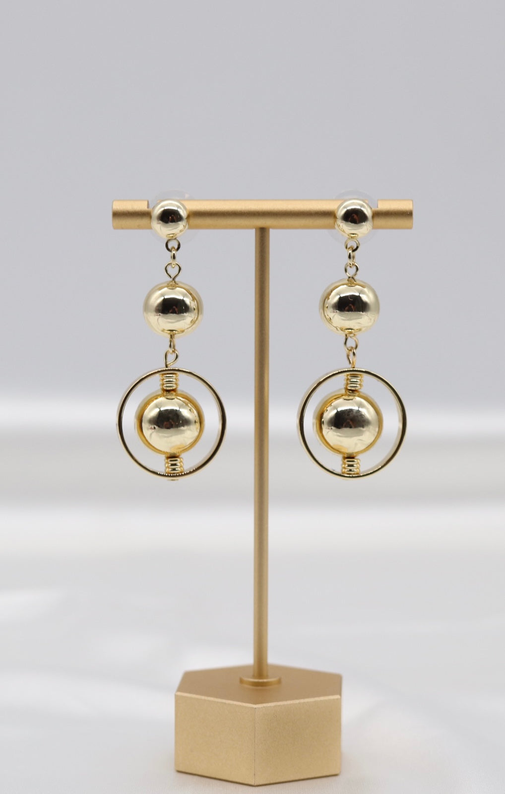Triple Ball Dangling Gold Earrings