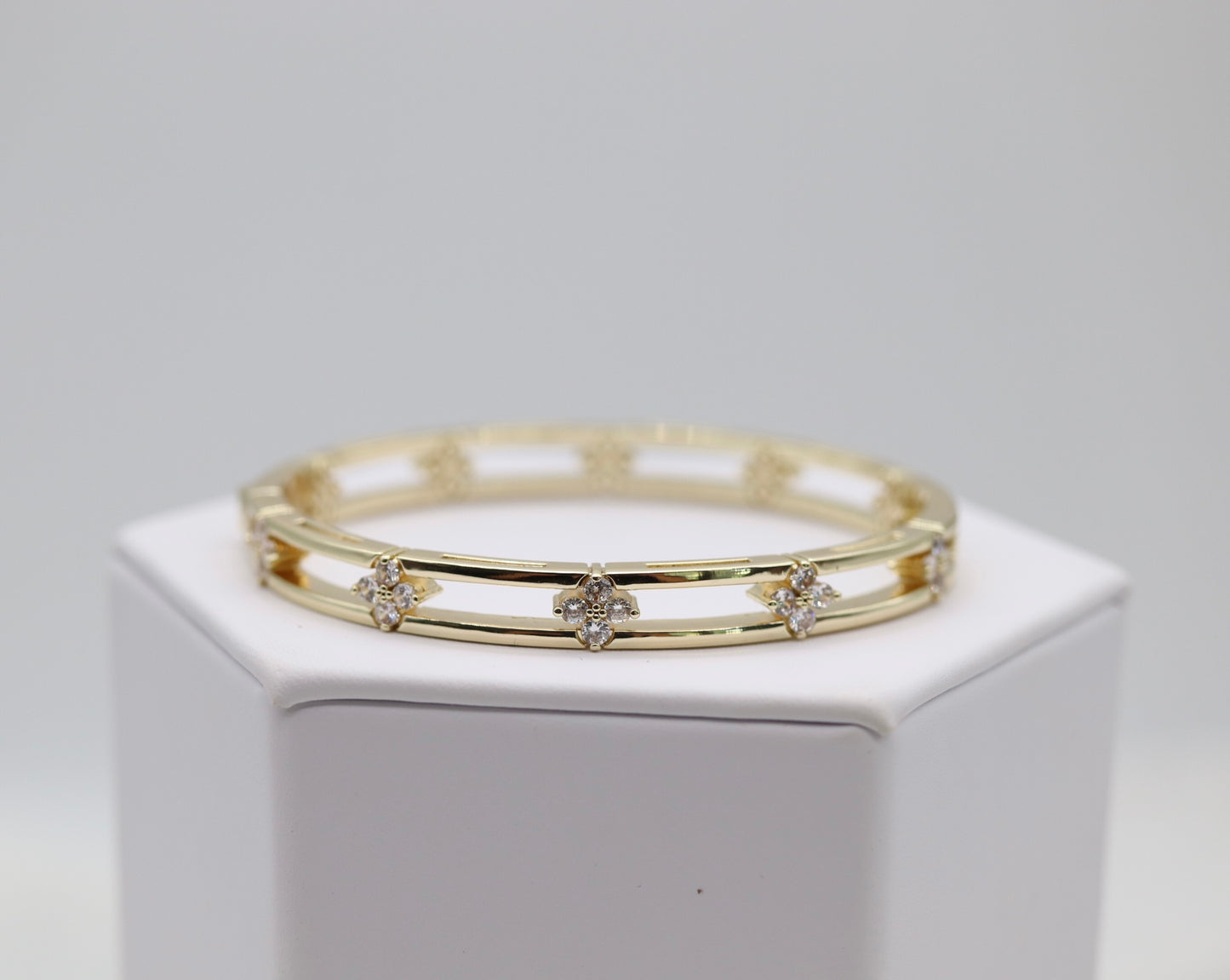CZ Stone Paved Double Hinged Bangle Bracelet