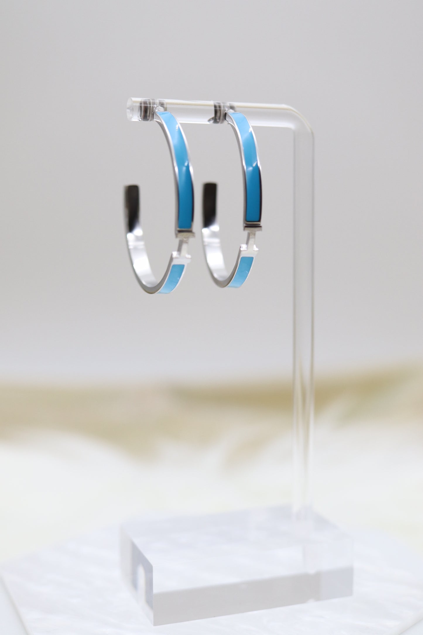 Caribbean Blue Luxury H Hoop Silver Earrings