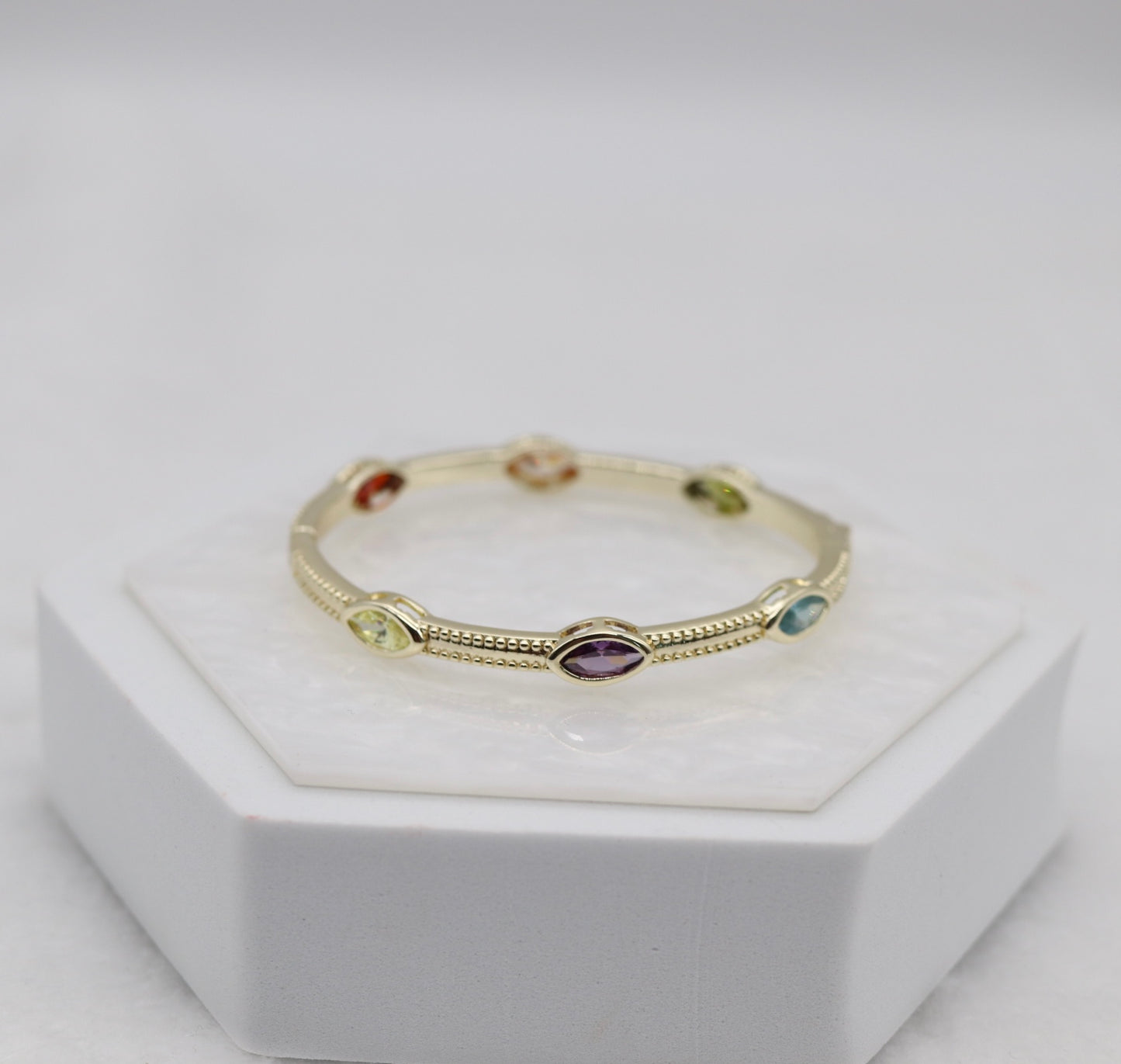 Gold Multicolor Marquise Stone Bangle Bracelet – Playful Elegant Jewelry for Women