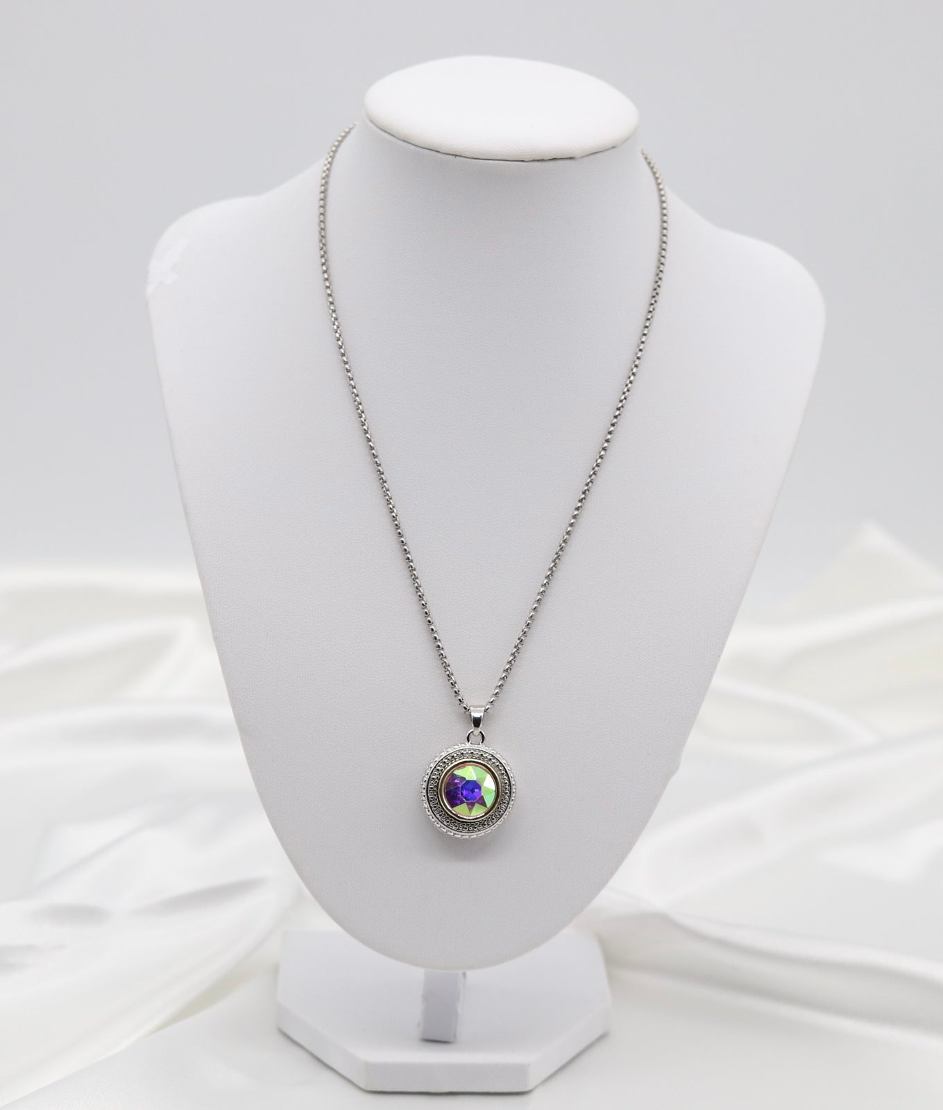 Round Pink Crystal Pendant Necklace