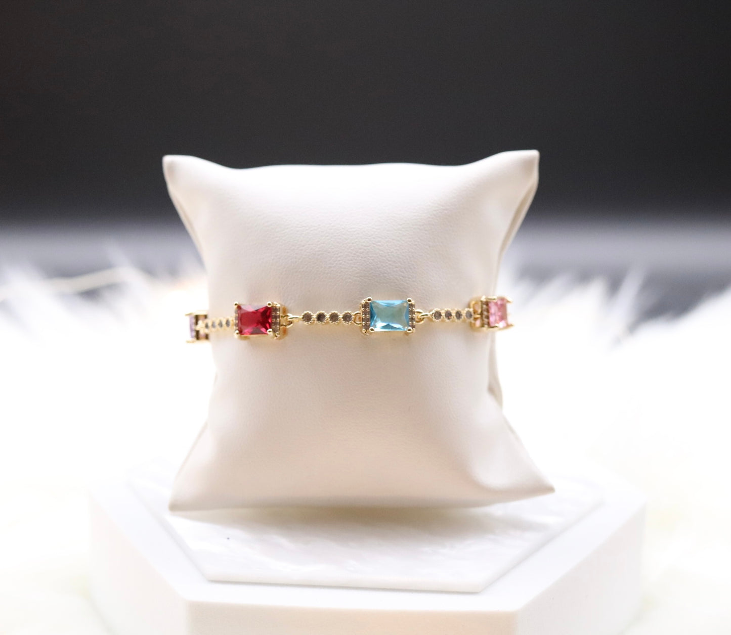 Variety Colored Gemstones Tennis Bracelet