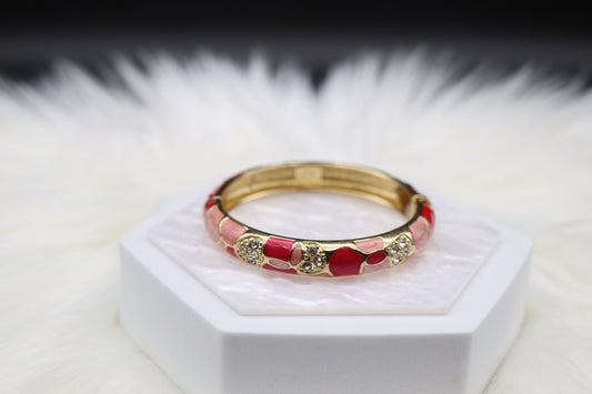 Red and Pink Enamel Bangle Hinged Bracelet