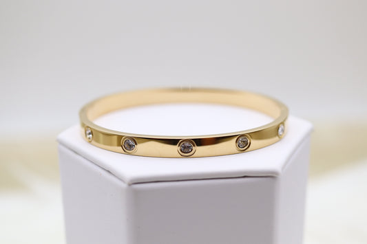 Gold Hinge Bangle Bracelet With CZ Stations