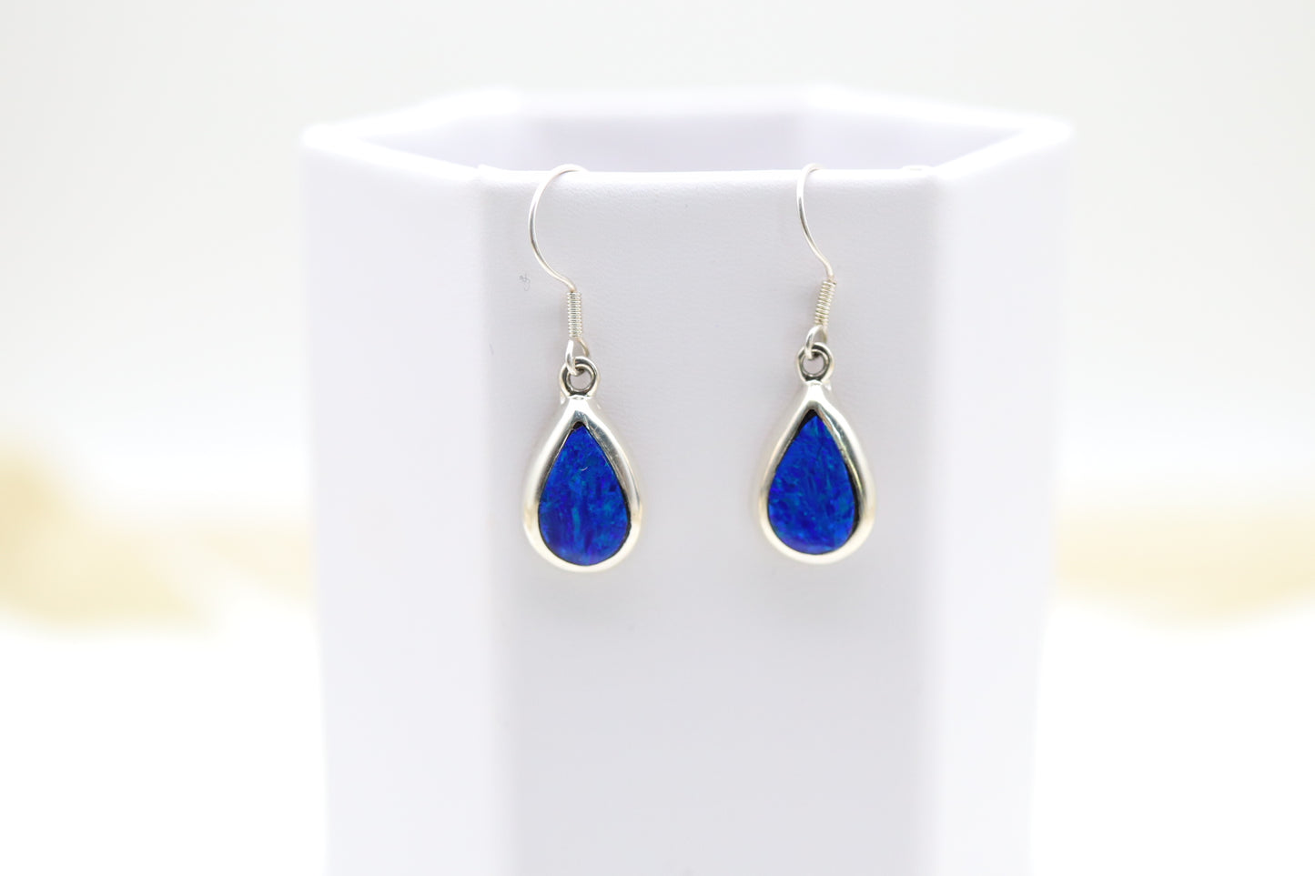 Navy Blue Teardrop Sterling Silver Earrings
