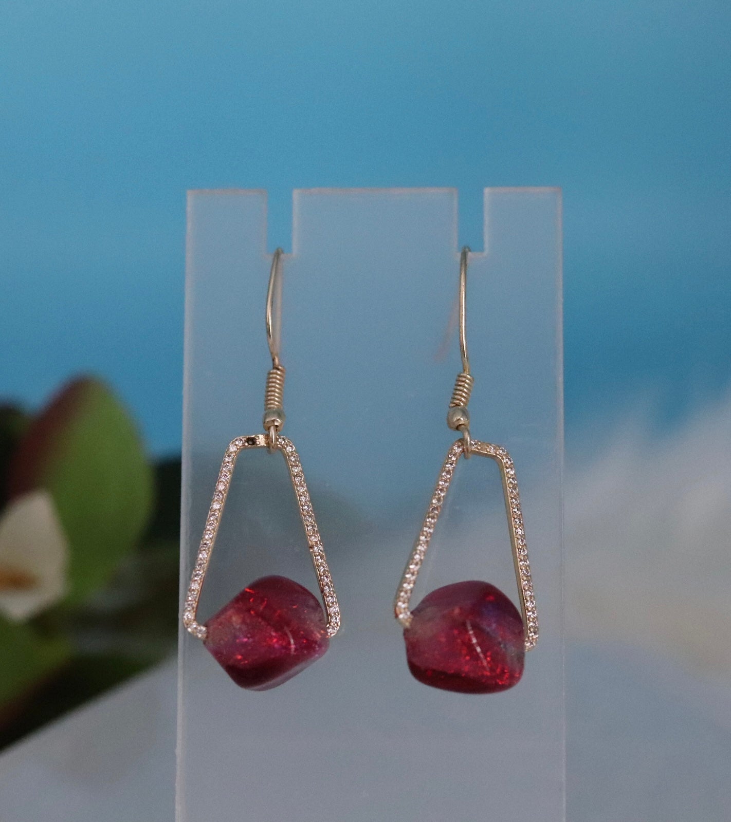 Gold Acrylic Rose Bead Earrings