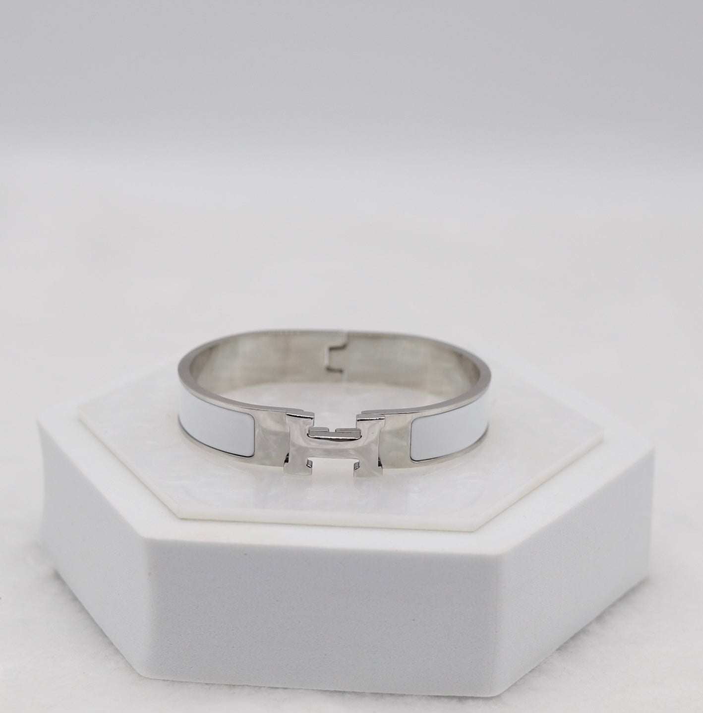 Medium Polished Silver & White Enamel Bracelet