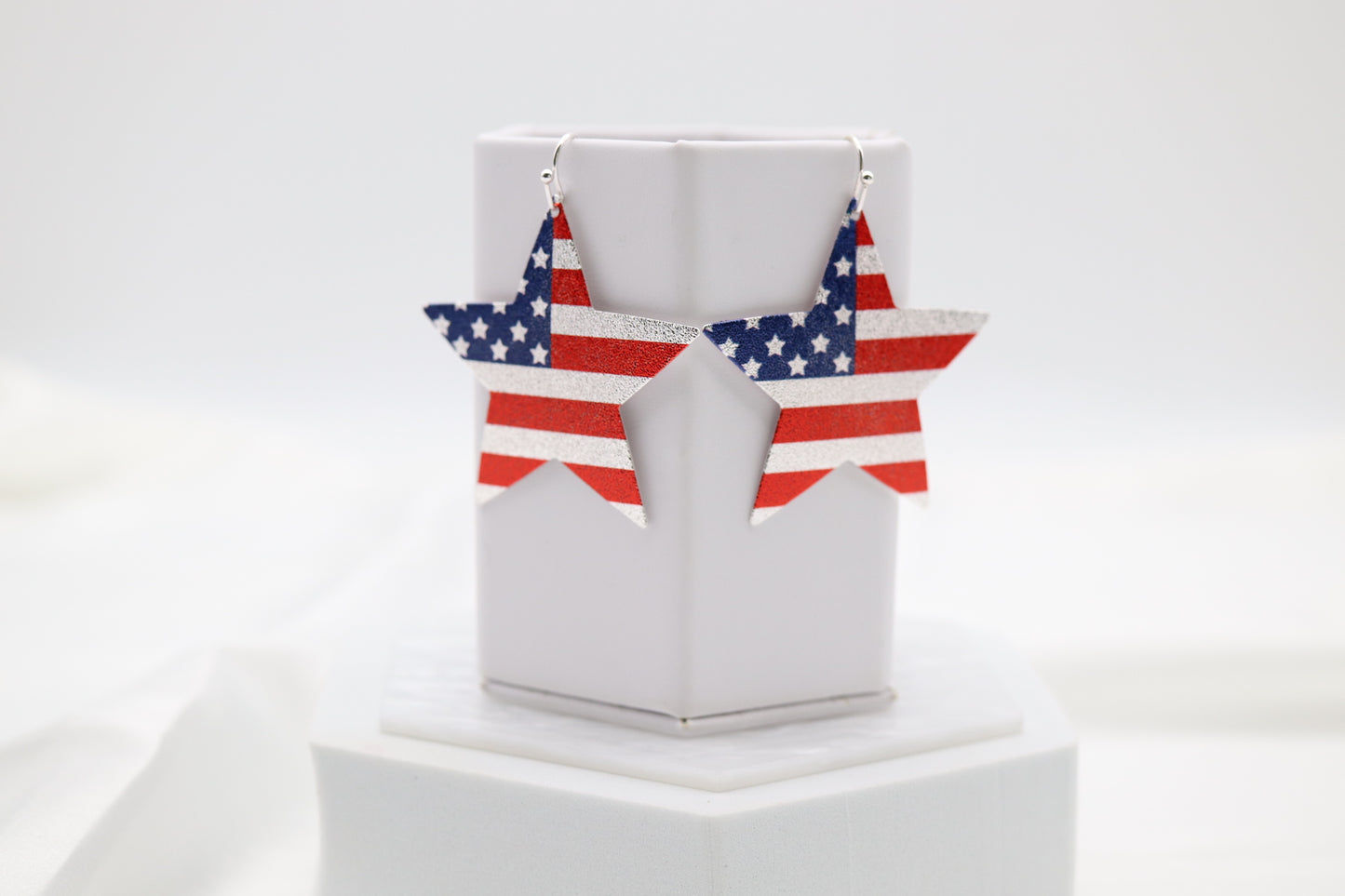 Silver Large Sparkle Flag Star Earring