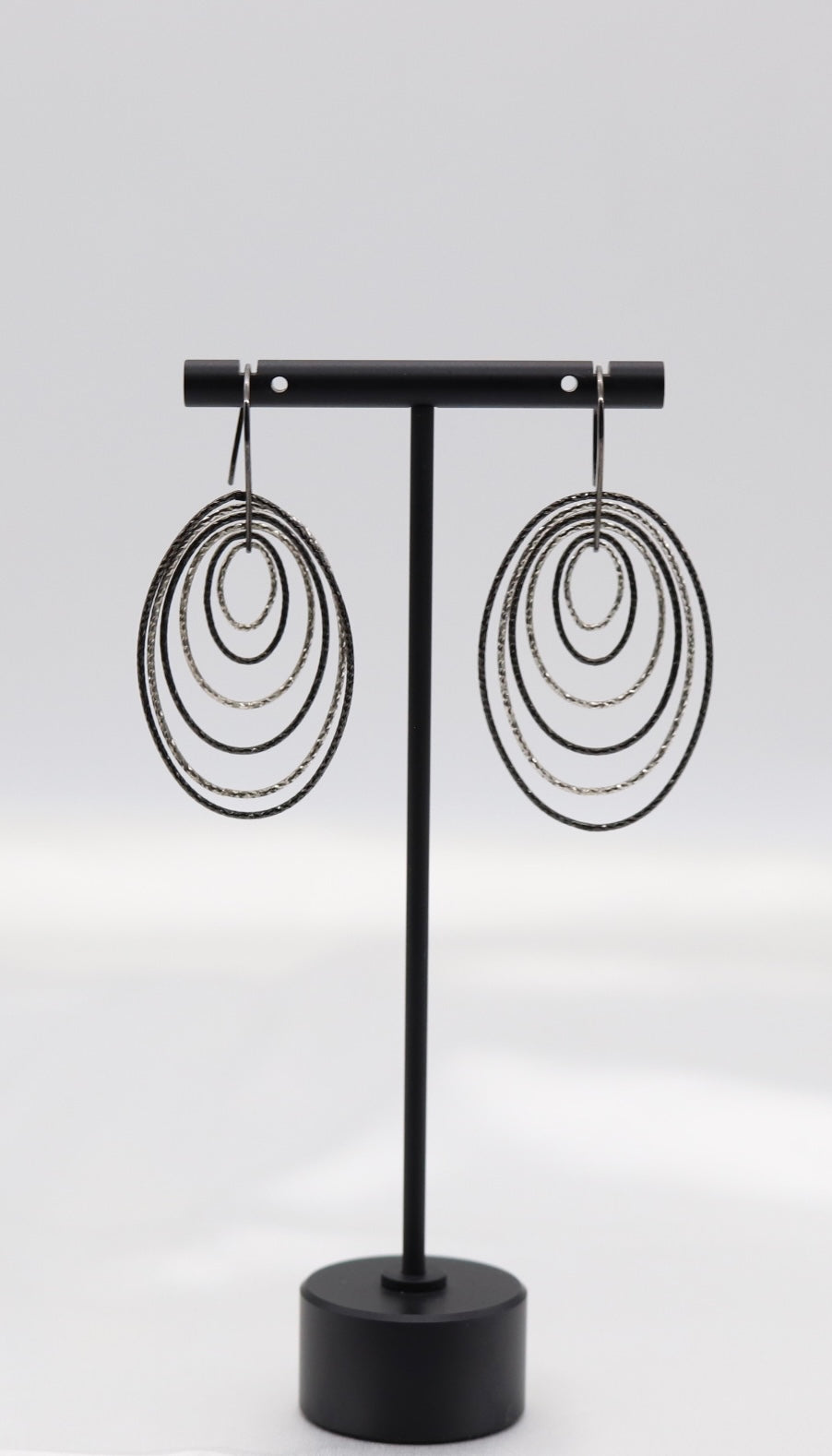 Italian Style Multi-Hoop Textured Silver Drop Earrings (Sterling Earrings)