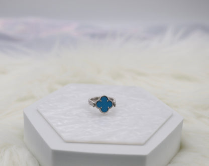 Light Blue Clover Silver Reversible Ring - Size 6