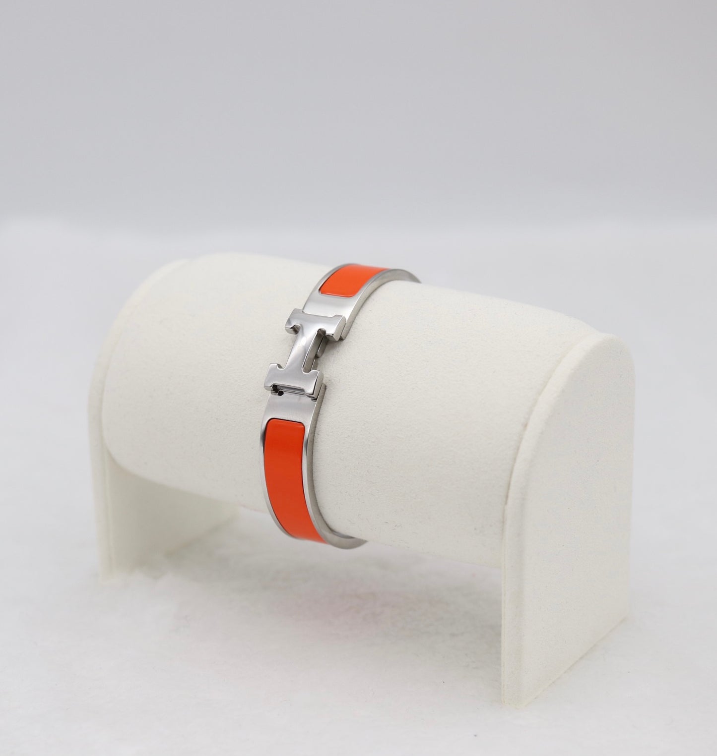 Vibrant Orange Enamel “H” Bracelet – Silver Tone