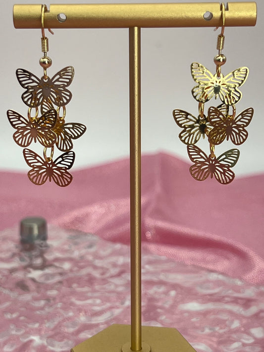 Filigree Butterfly Dangling Earrings, Gold