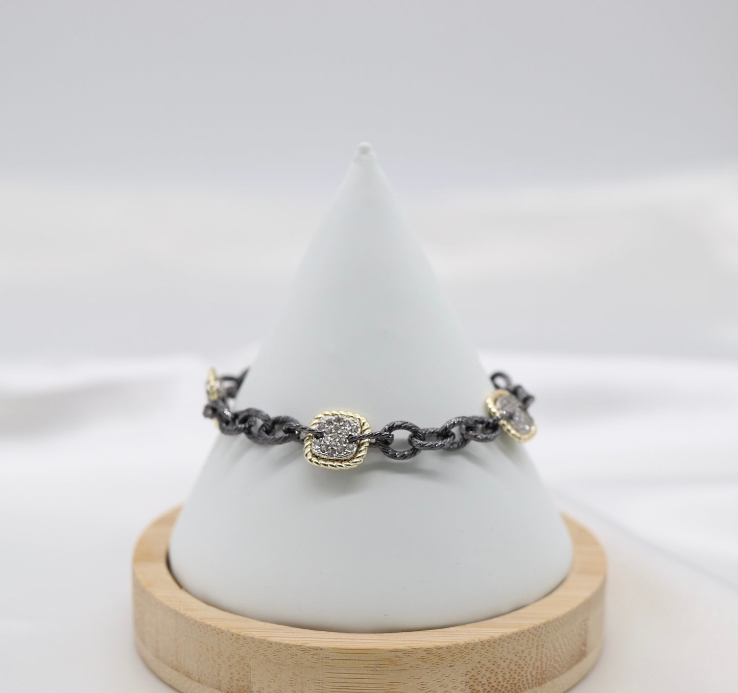 Rustic Black Circle Link Bracelet with Square CZ Stations