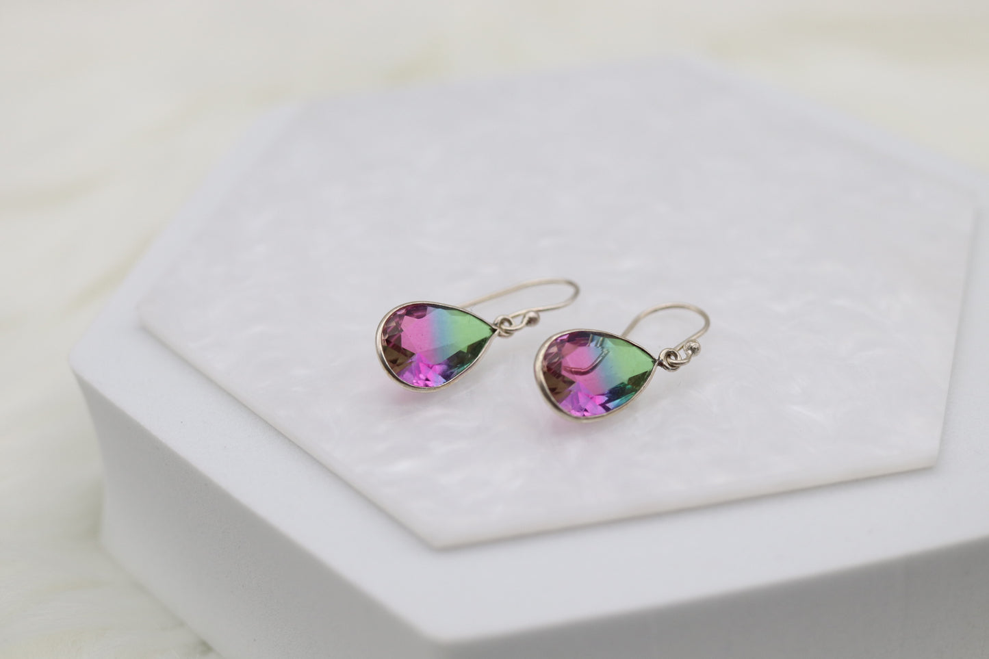 Multi-Colored Teardrop Sterling Silver Dangling Earrings