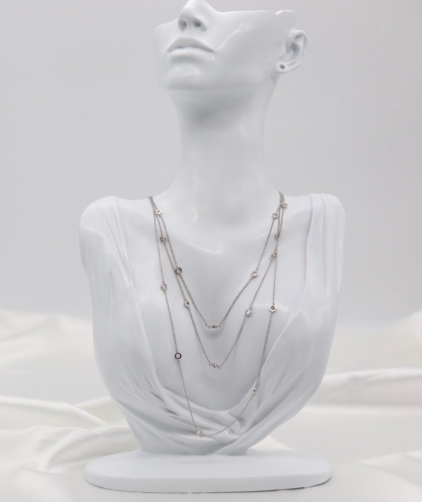 Triple Layered Bezel Set Silver Necklace