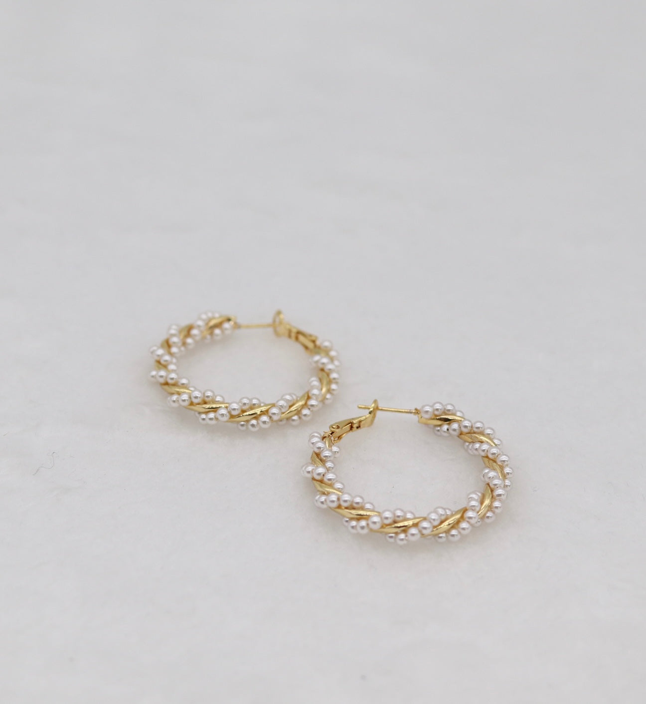 Gold Twisted Pearl Hoop Earrings