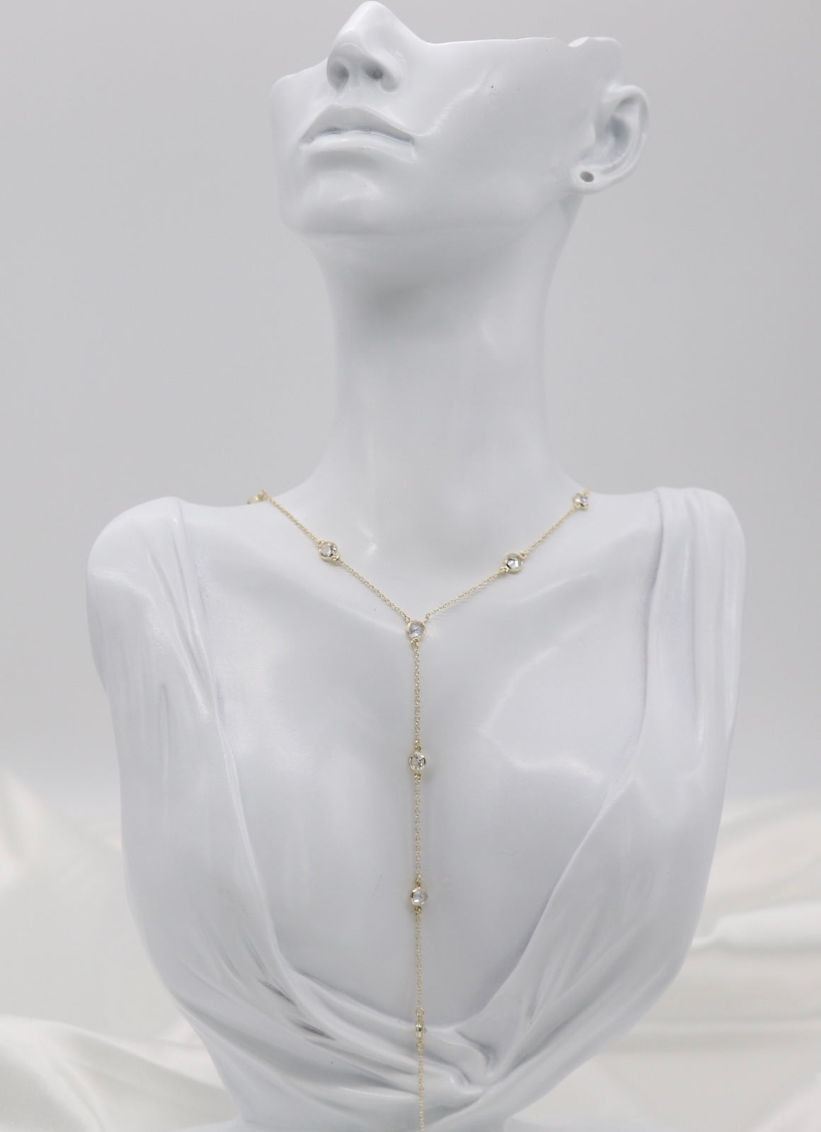 Long Bezel Set Station Gold Y-Necklace