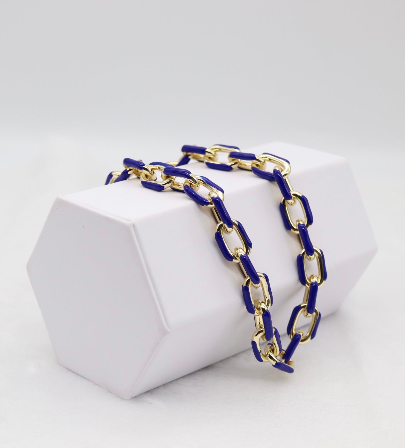 Bold Gold and Blue Link Chain Statement Necklace