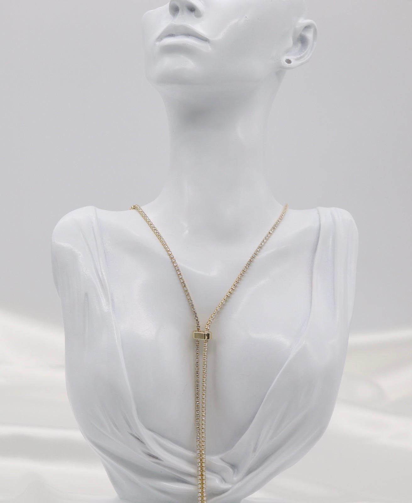 Long CZ Gold Tennis Chain Necklace