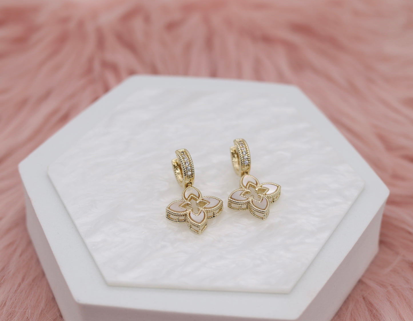 CZ Paved Cuff Clover Earrings