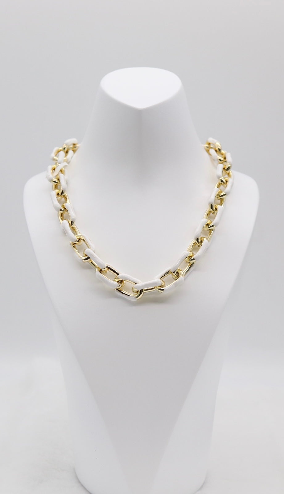 Chic Gold and White Link Statement Necklace