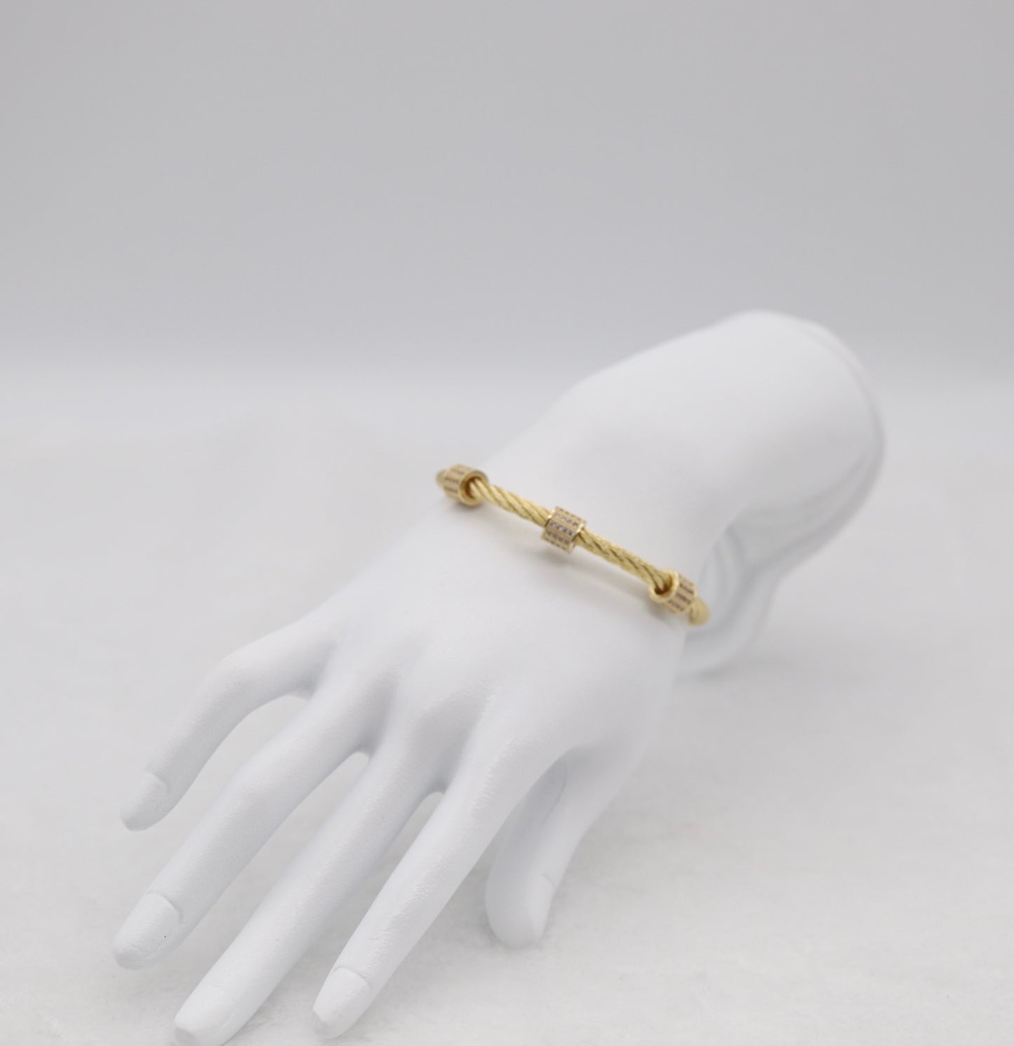 Gold Cable Cuff Bracelet with Pave Crystal Barrel Accents