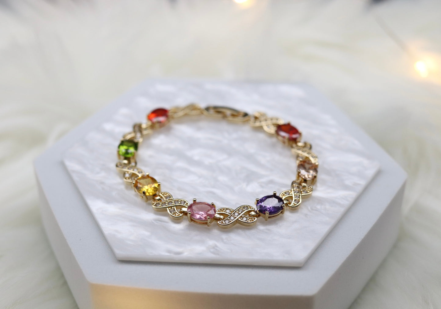 Variety Colored Gemstones Infinity Bracelet