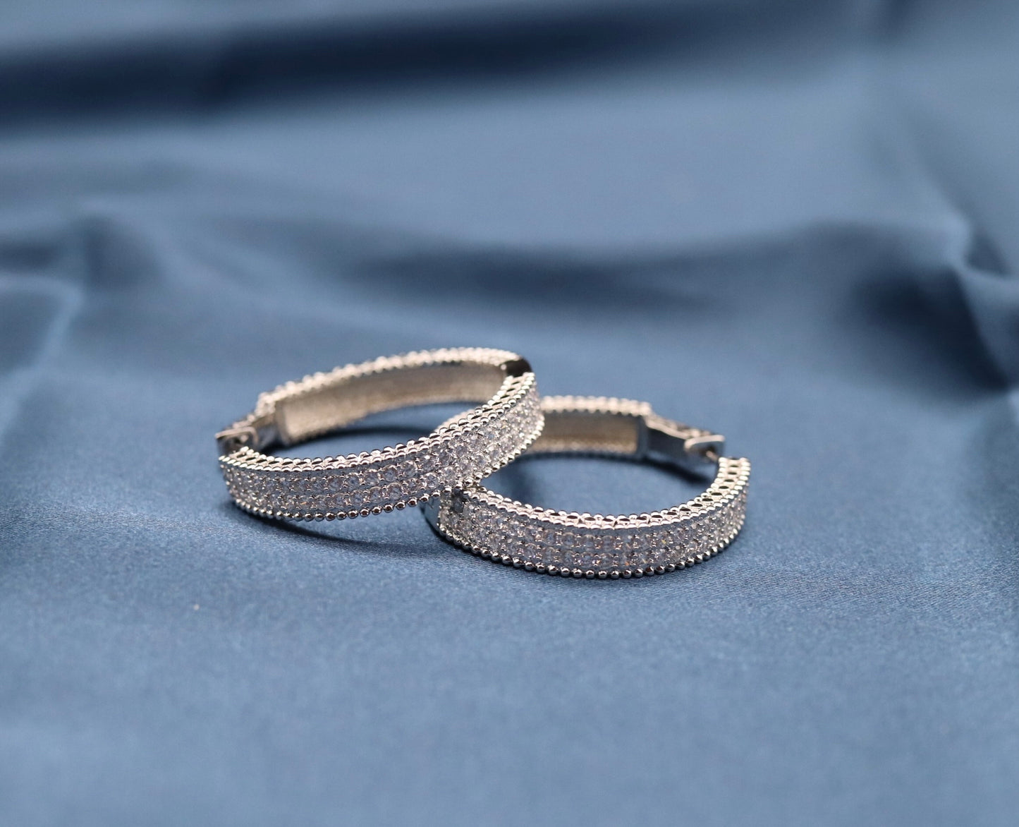 CZ Paved Silver Hoop Earrings
