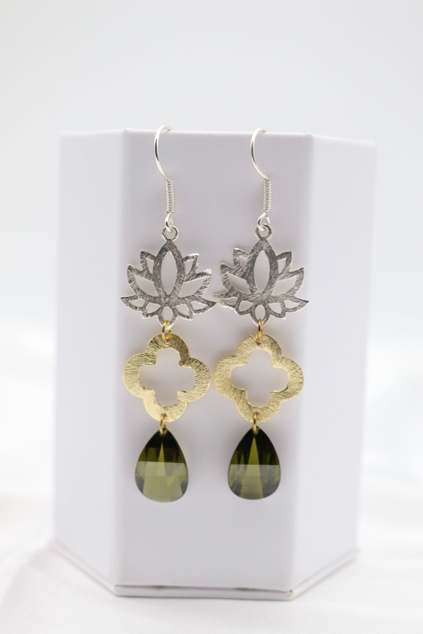 Filigree Dangling Emerald Green Stone Earrings Made With Faceted Fancy Cut Cubics