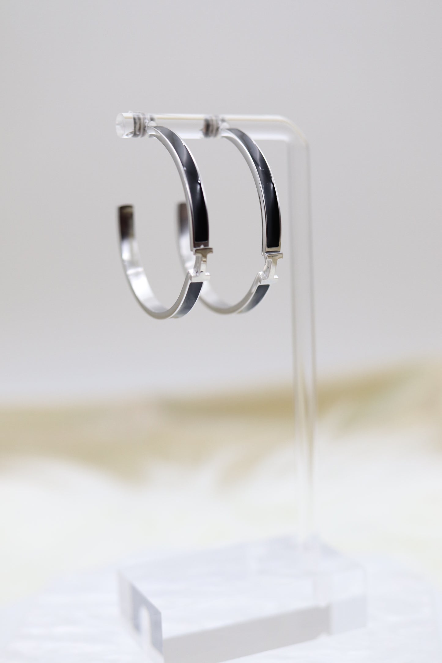 Charcoal Luxury H Hoop Silver Earrings