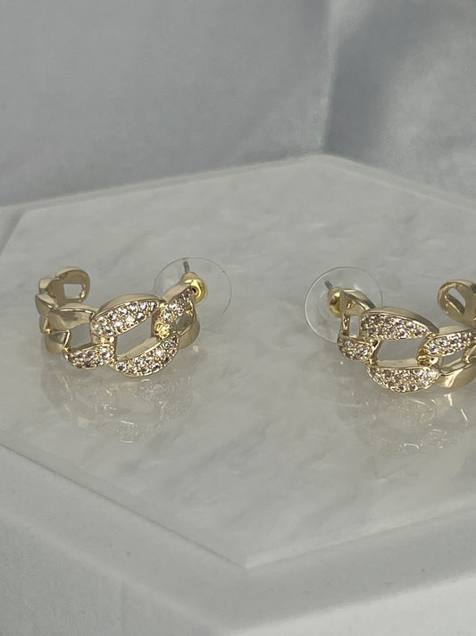 Gold CZ Chain Huggie Earrings