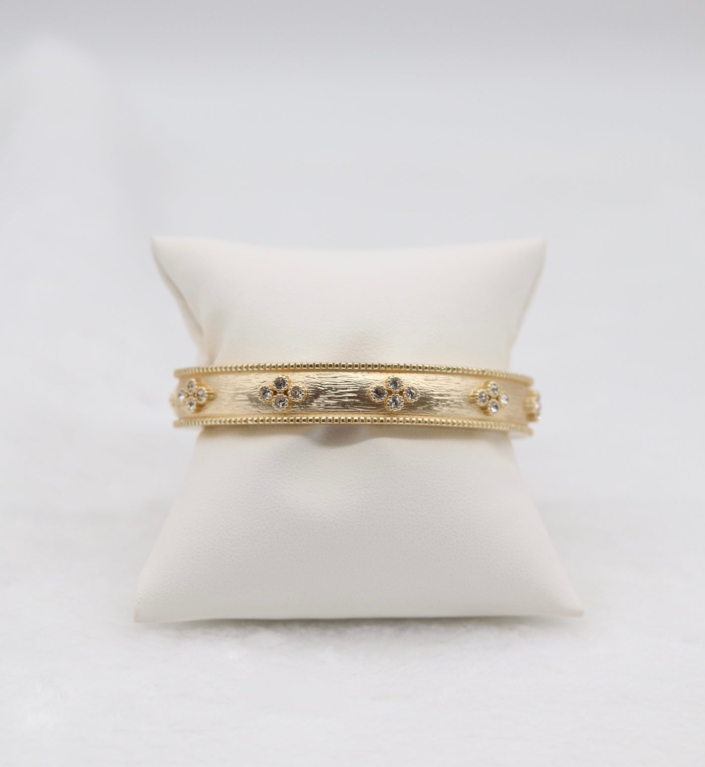 Gold Floral Bangle Bracelet with Delicate Crystal Accents