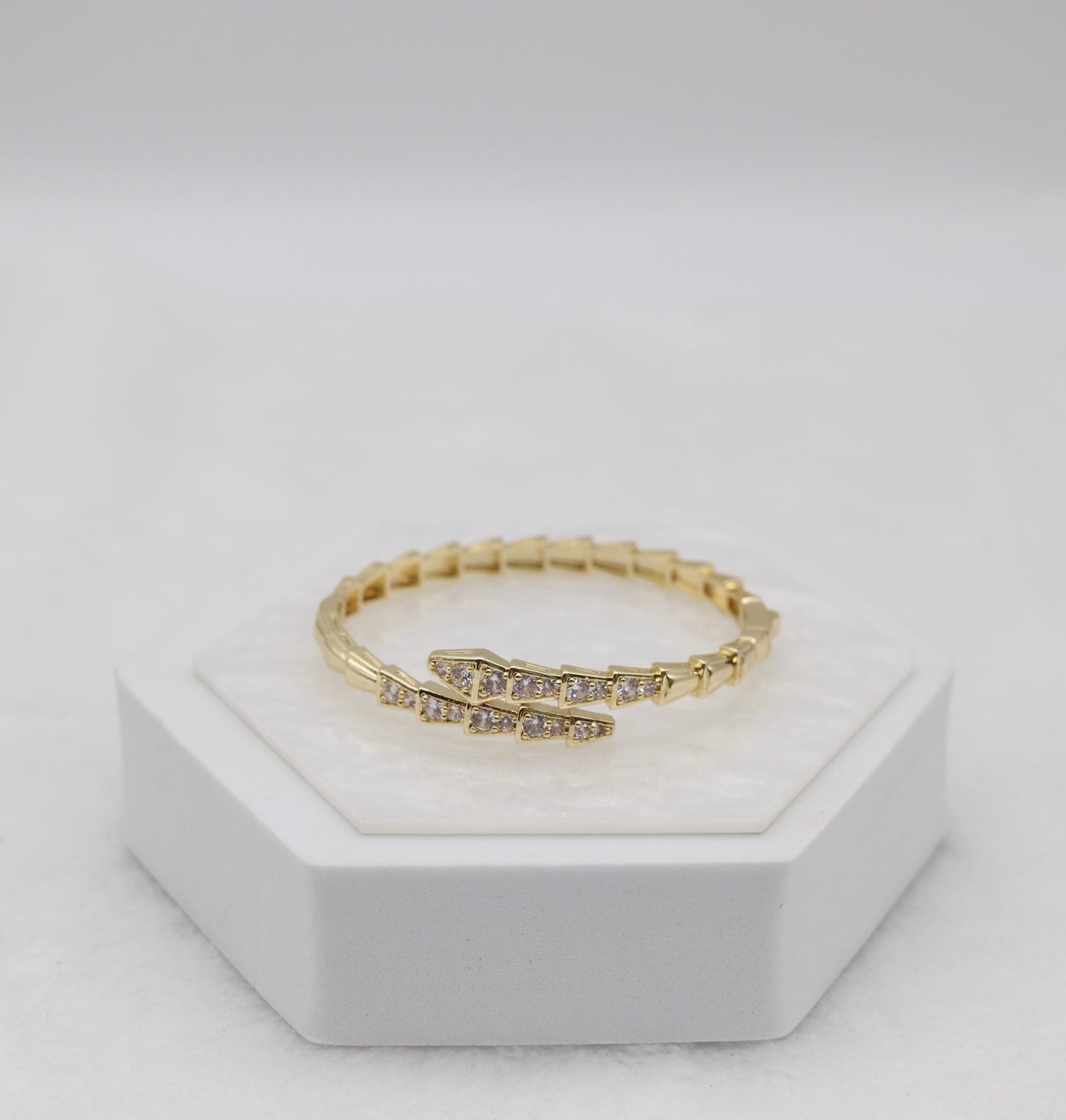 Gold-Tone Geometric Wrap Bangle with CZ Accents