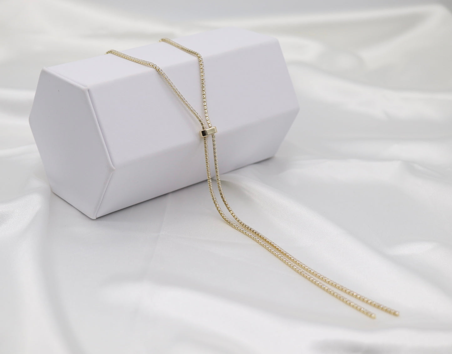 Long CZ Gold Tennis Chain Necklace