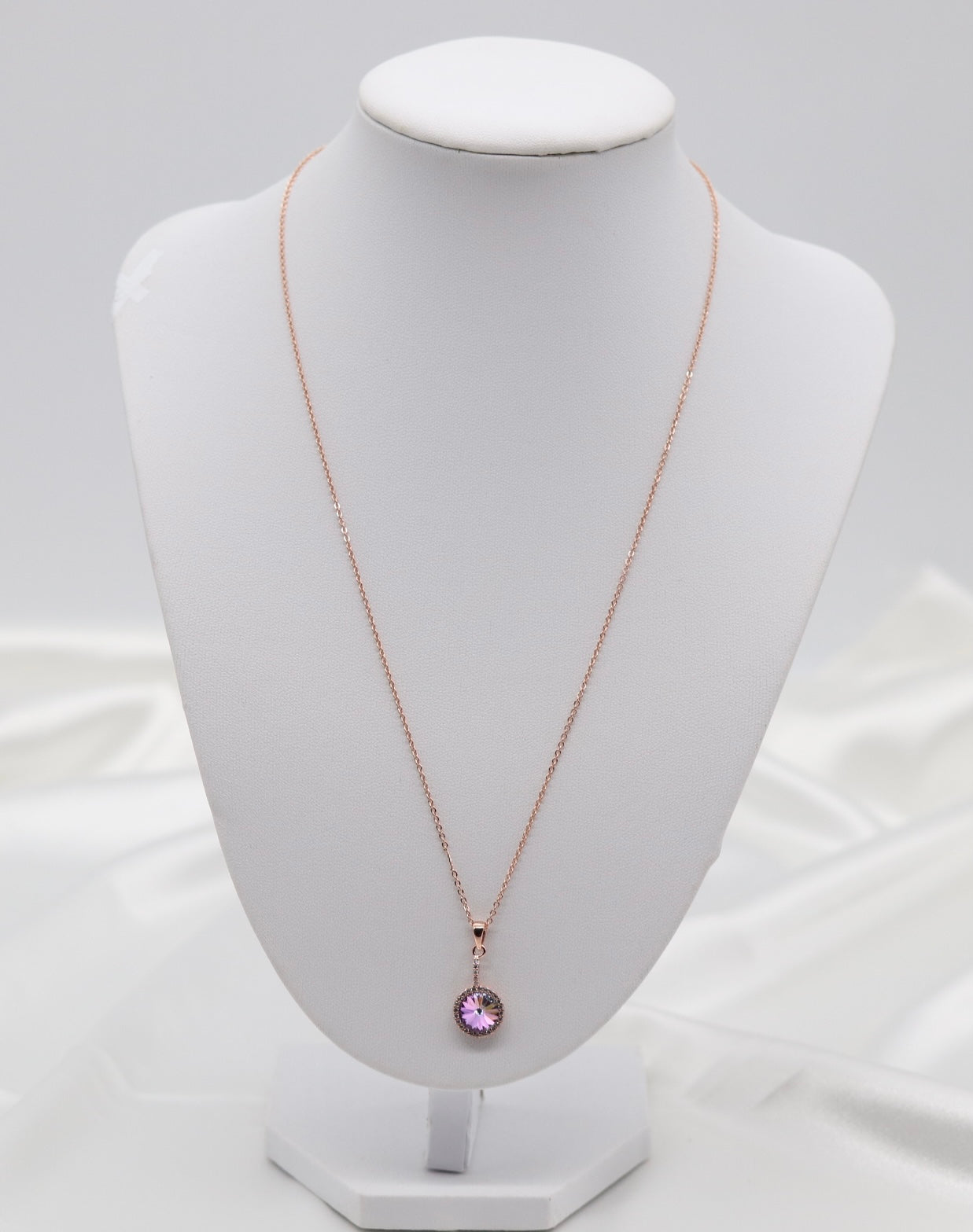 Round CZ Purple Stone Pink Gold Necklace