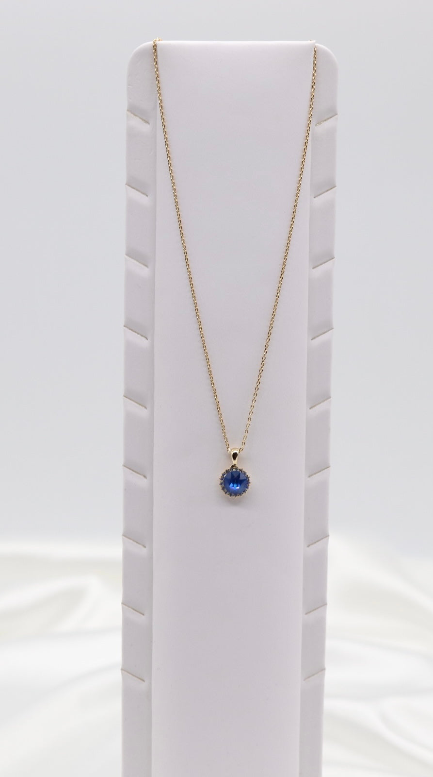 Round CZ Blue Stone Pendant Necklace
