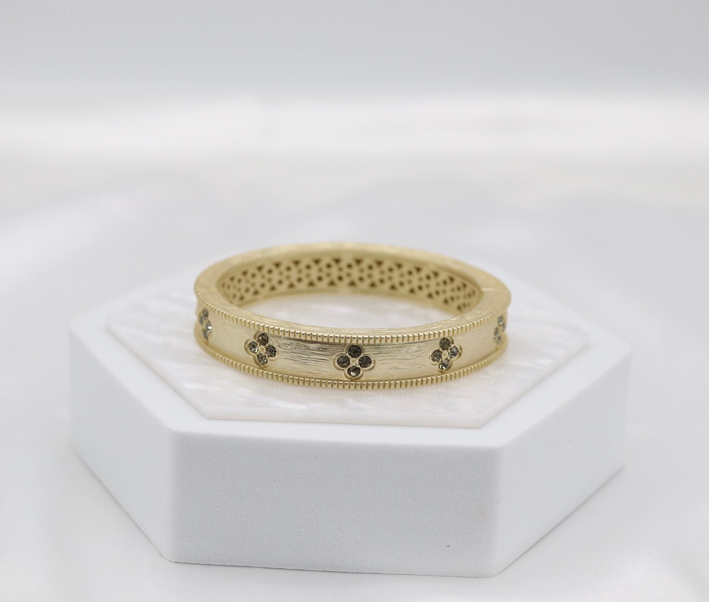 Matte Clover Bangle With CZ Clover Stations