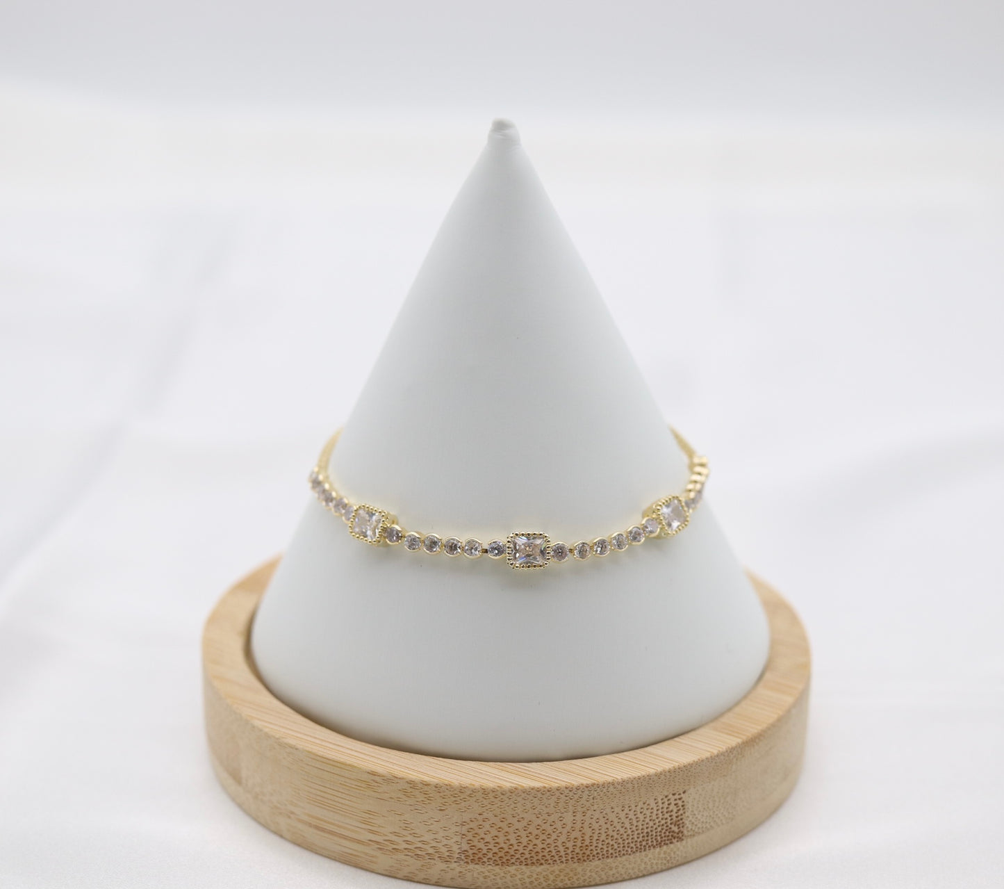 Square and Round CZ Gold Tennis Bracelet