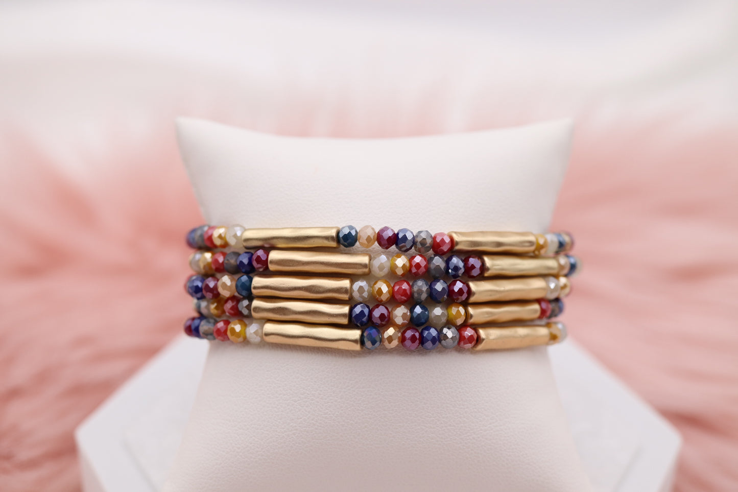 Matte Gold Bar Color Bead Bracelet Set