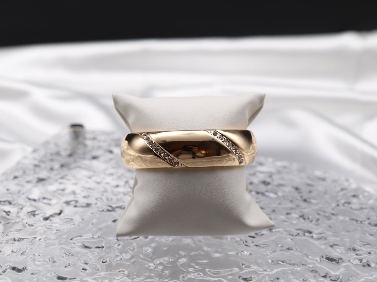 Gold Hinge Round Bangle Bracelet CZ Stripes