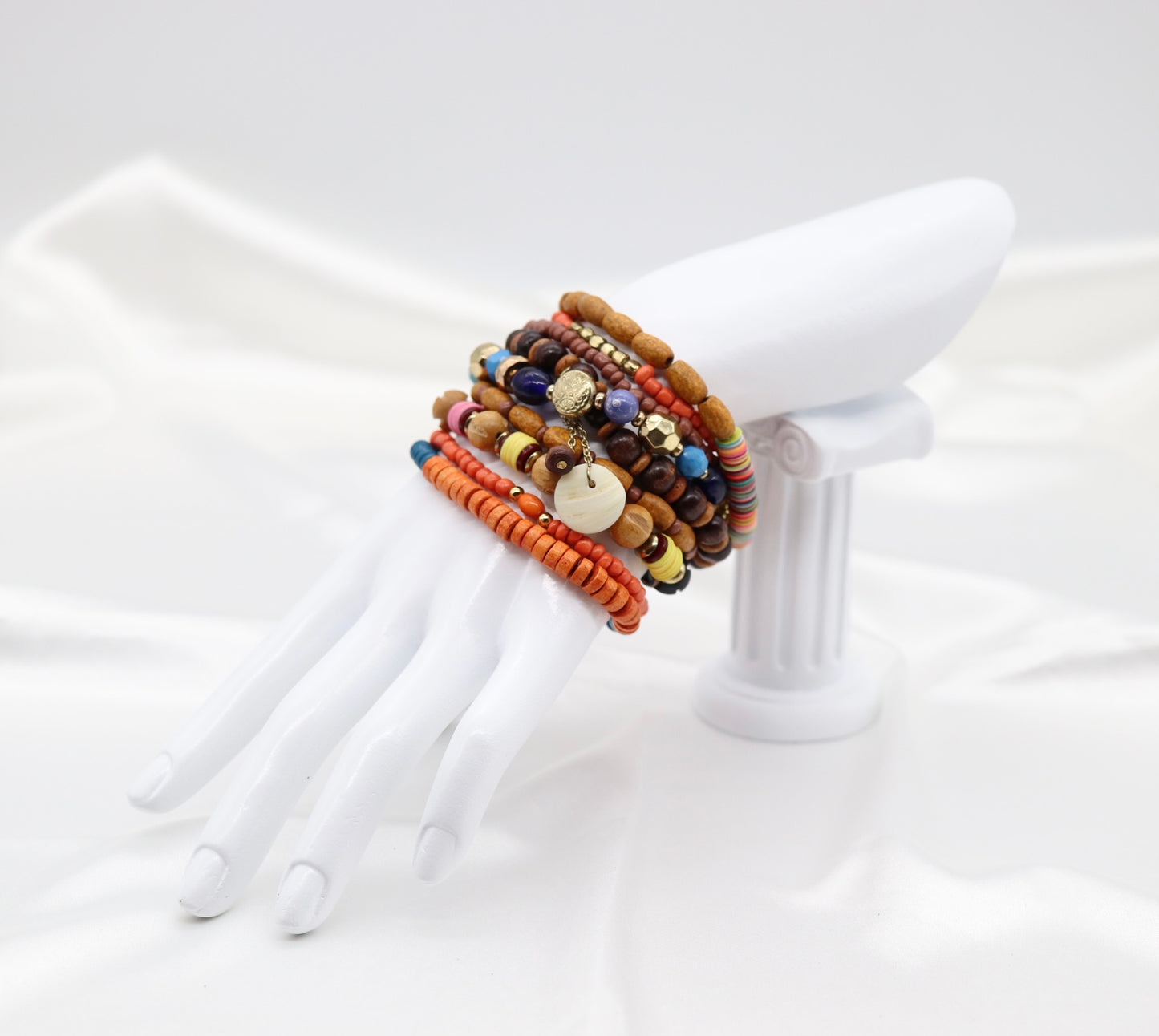 Brown, Yellow, Blue Boho Stacking Bracelet Set
