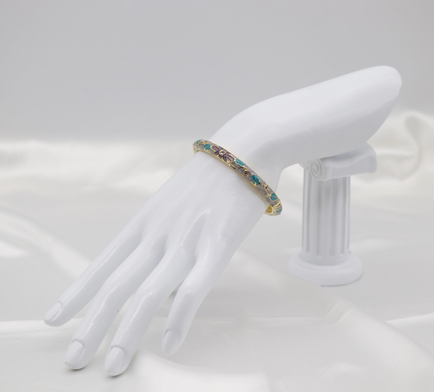 Thin Light Purple With CZ Station Enamel Hinged Bangle Bracelet