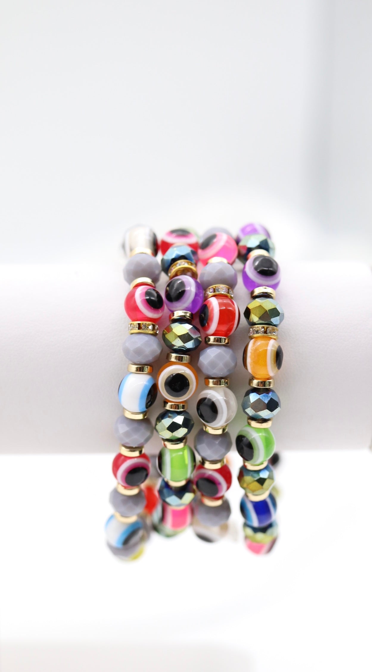Gold and Grey Multicolor Double Evil Eye Bracelet