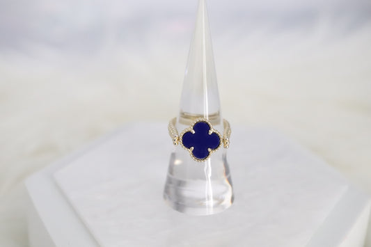 Navy Blue Clover Gold Reversible Ring - Size 7