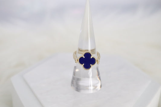 Navy Blue Clover Gold Reversible Ring - Size 6