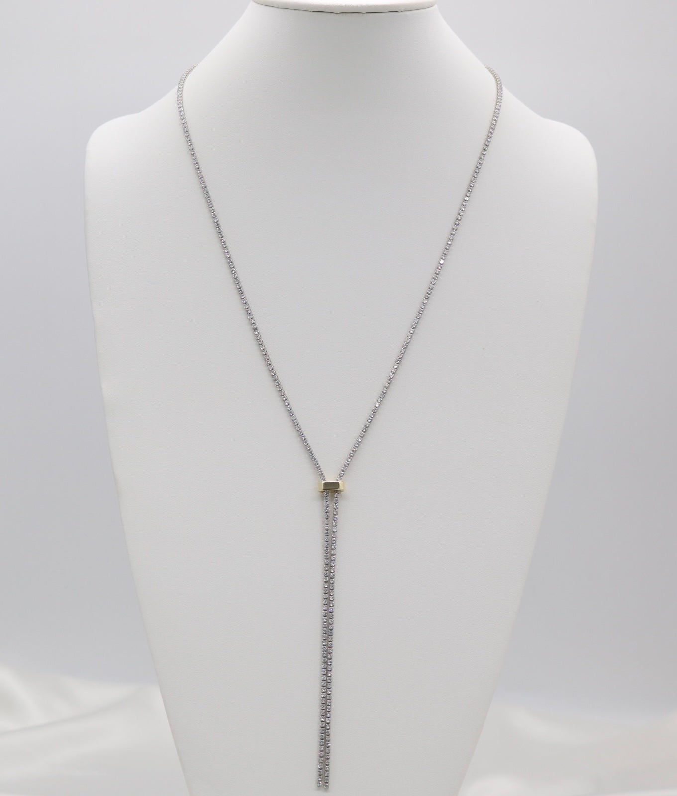 Long CZ Silver Tennis Chain Necklace