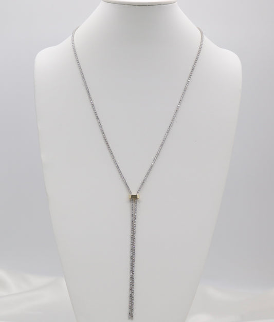 Long CZ Silver Tennis Chain Necklace