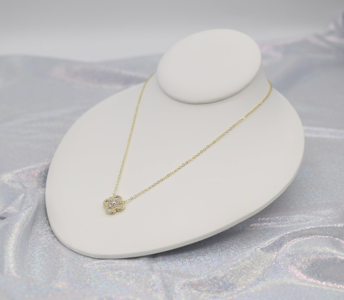 Gold CZ Clover Pendant Necklace